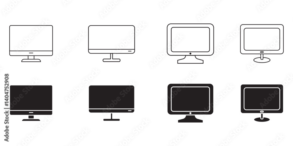 Computer monitor screen flat icon set for apps and websites . Computer monitor screen flat icon set for apps and websites .