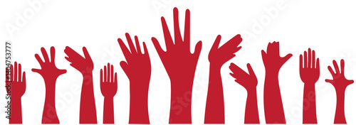 series of silhouetted hands raised high in unison icon vector illustration