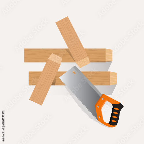 Sawing with wood plank graphic design illustration .eps