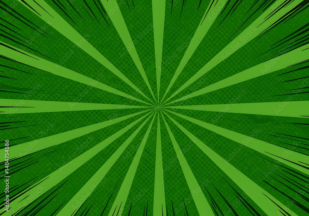 Fototapeta premium Dynamic Green Comic Book Background: A Vibrant Radial Design
