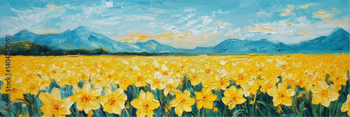 vector illustration of narcissus in style of oil painting on canvas