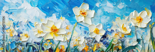 vector illustration of narcissus in style of oil painting on canvas