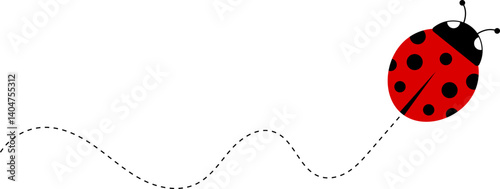 Cute ladybug icon. ladybug characters collection. Cute Ladybird with dotted path. Ladybugs flying on dotted route. Insects group. Vector illustration isolated on white.