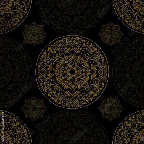 Seamless traditional fabric pattern with intricate timeless designs.