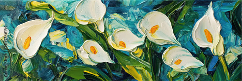 vector illustration of calla lily in style of oil painting on canvas
