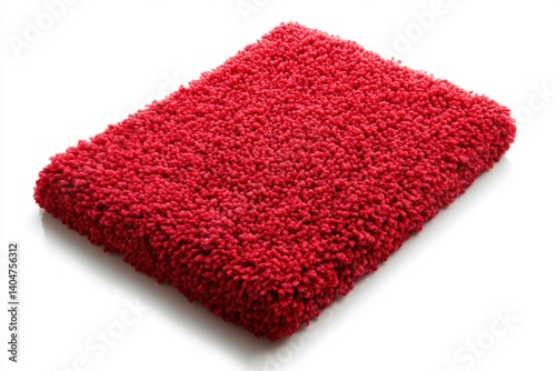 Red Shag Rug Texture on White Background Close-up