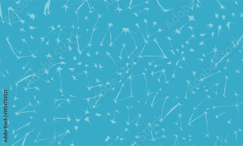 Blue background pattern featuring scattered white dandelion seeds blowing in the wind creating a serene natural design