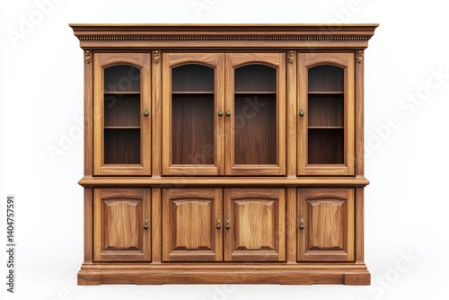 Isolated Wooden Hutch Cabinet with Glass Doors on White