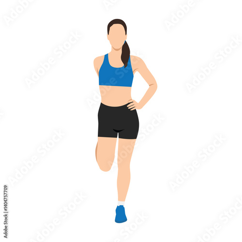 Woman doing Standing Quadriceps Stretch. Flat vector illustration isolated on white background