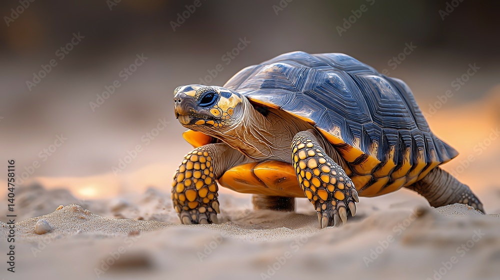 Obraz premium Turtle Walking on Sandy Surface Towards the Horizon in Natural Light
