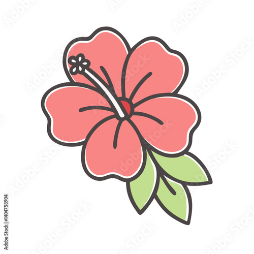 A Delicate Pink Hibiscus Flower with Lush Green Leaves a Beautiful Floral Illustration