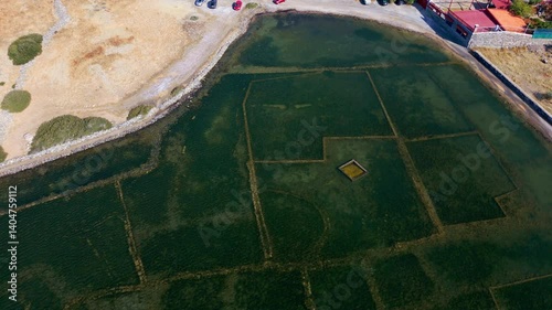 Underwater archaeological site Olous Crete ancient city with foundations visible. Aerial