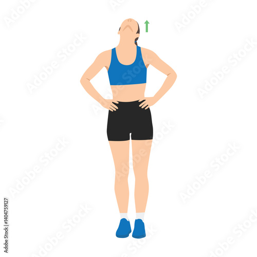 Woman doing Neck Extension Stretch Exercise. Flat vector illustration isolated on white background