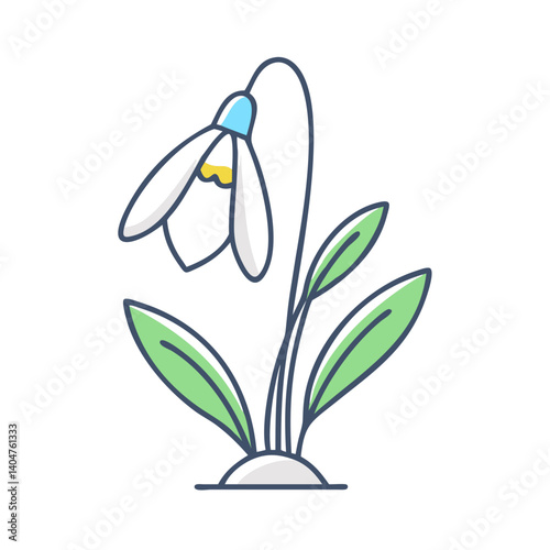 Charming illustration of a single snowdrop flower blooming in spring