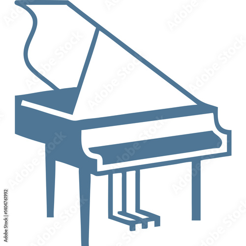 Simple grand piano illustration, blue silhouette.