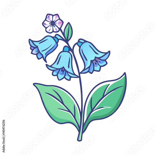 Charming illustration of delicate bluebell flowers with vibrant green leaves a whimsical botanical artwork