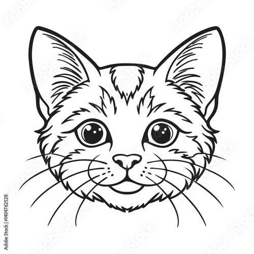 Black cat face line art coloring book page for kid's vector art illustrations