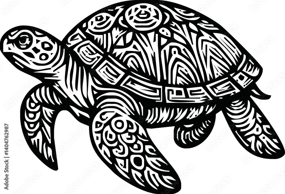 Line Art Illustration of sea Turtle. Vector Graphic.