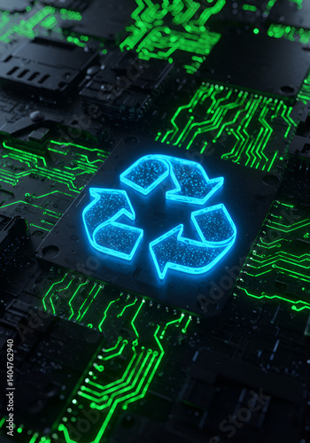 Recycling Data Technology, Electronic Waste Management Concept.information technology, health, circuit, light, ai generated