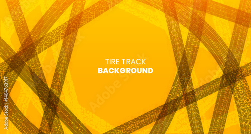 Abstract tire track background with halftone elements in yellow. Stock vector illustration.