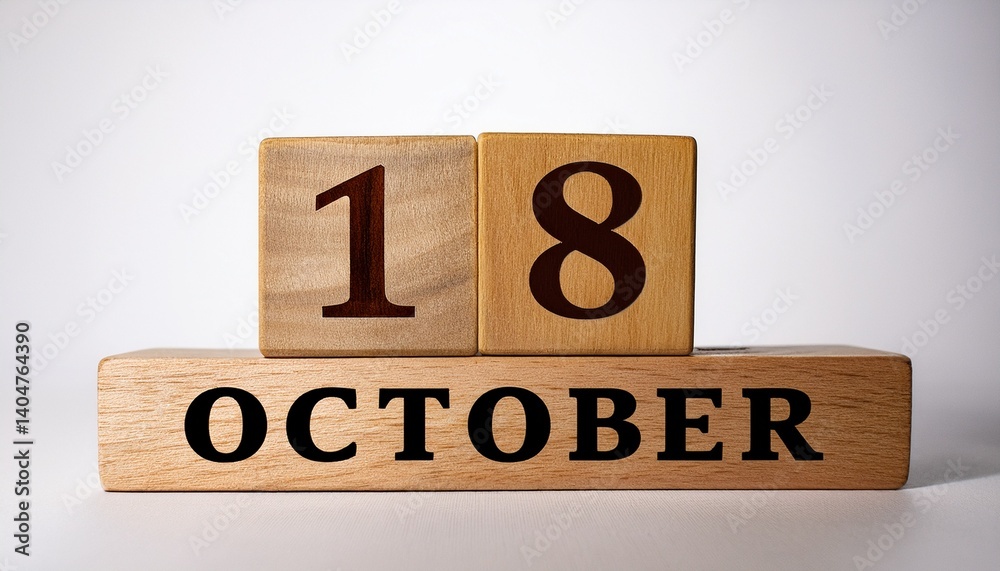 Minimalist photo of wooden blocks with date 18 October. Day and month, calendar on white background Minimalist photo of wooden blocks with date 18 October. Day and month, calendar on white background