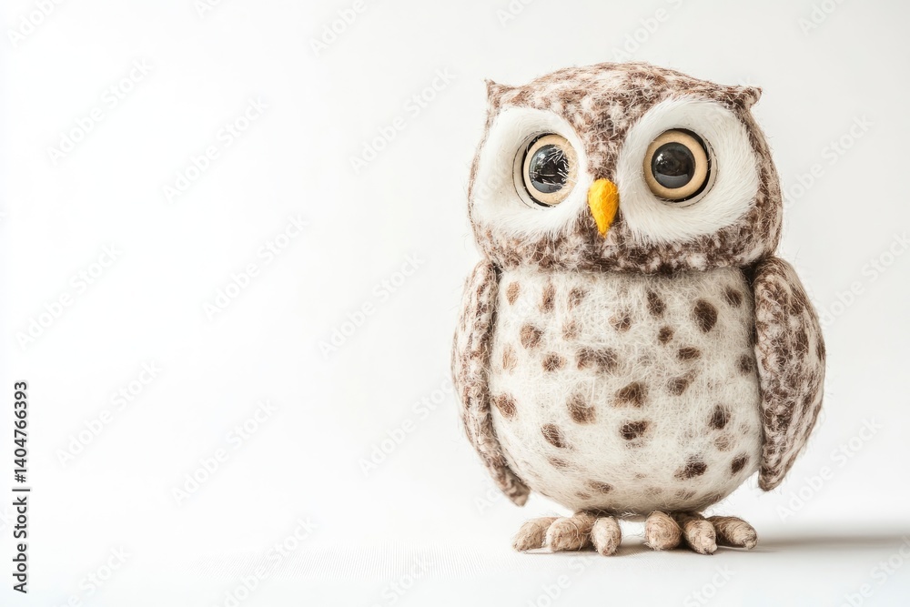 Naklejka premium Standing Owl Toy with Soft Texture on White Background