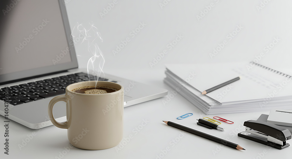 Warm Coffee, Crisp Morning: Desk Workspace Serenity AI Generated Warm Coffee, Crisp Morning: Desk Workspace Serenity AI Generated