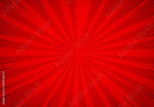 Abstract Red Comic Book Background: Dynamic Radiating Design with Halftone Effect
