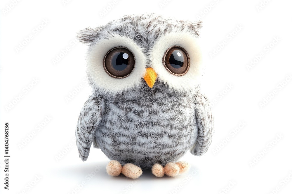 Fototapeta premium Cute Owl Plush Toy Isolated on White Background