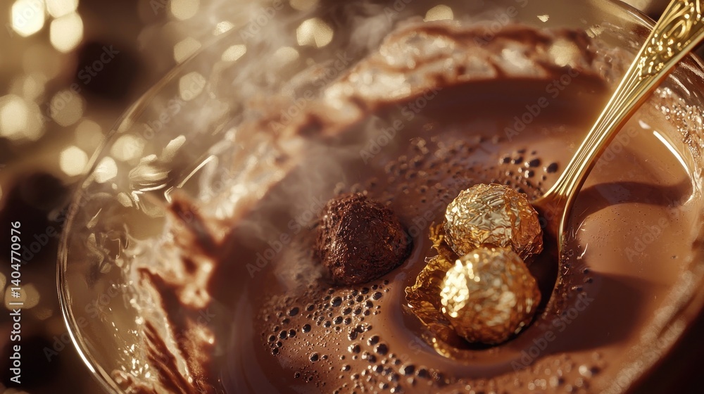 Fototapeta premium Golden Chocolate Indulgence: A Luxurious Hot Chocolate Experience