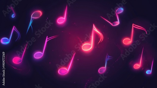 Obraz na płótnie Music notes and treble clef neon signs set. Melody, classical music, sound design. Night bright neon sign, colorful billboard, light banner. illustration in neon style. w salonie