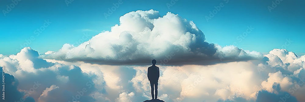 Fototapeta premium an surrealism simplicity, with clouds background, copy space for text