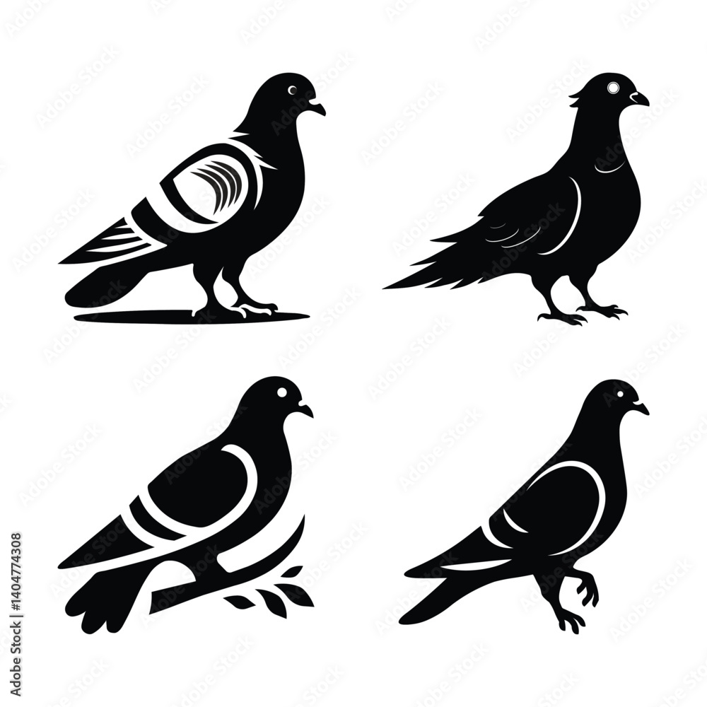 Obraz premium Pigeon vector silhouette illustration graphics design with white background. 