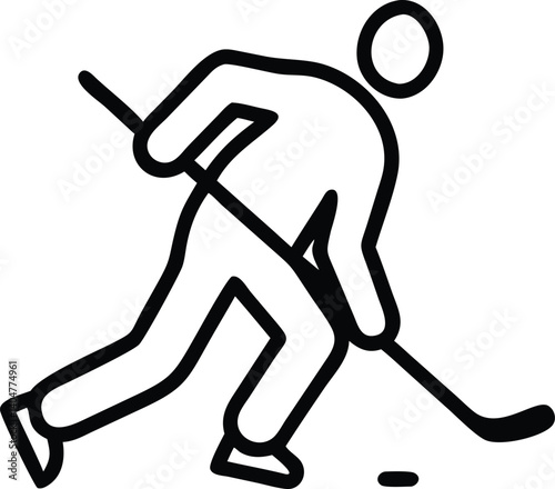 Hockey Player Outline With Hockey Stick and Puck on Transparent Background