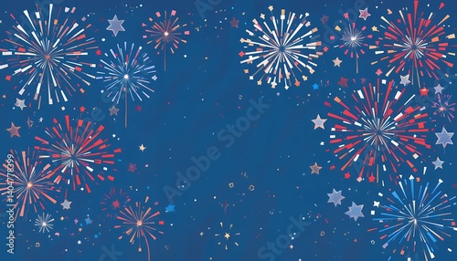 Cartoon Fireworks Red, White, and Blue Fourth of July Celebration Graphic