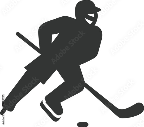 Hockey Player Silhouette with Stick and Puck Isolated on Transparent Background