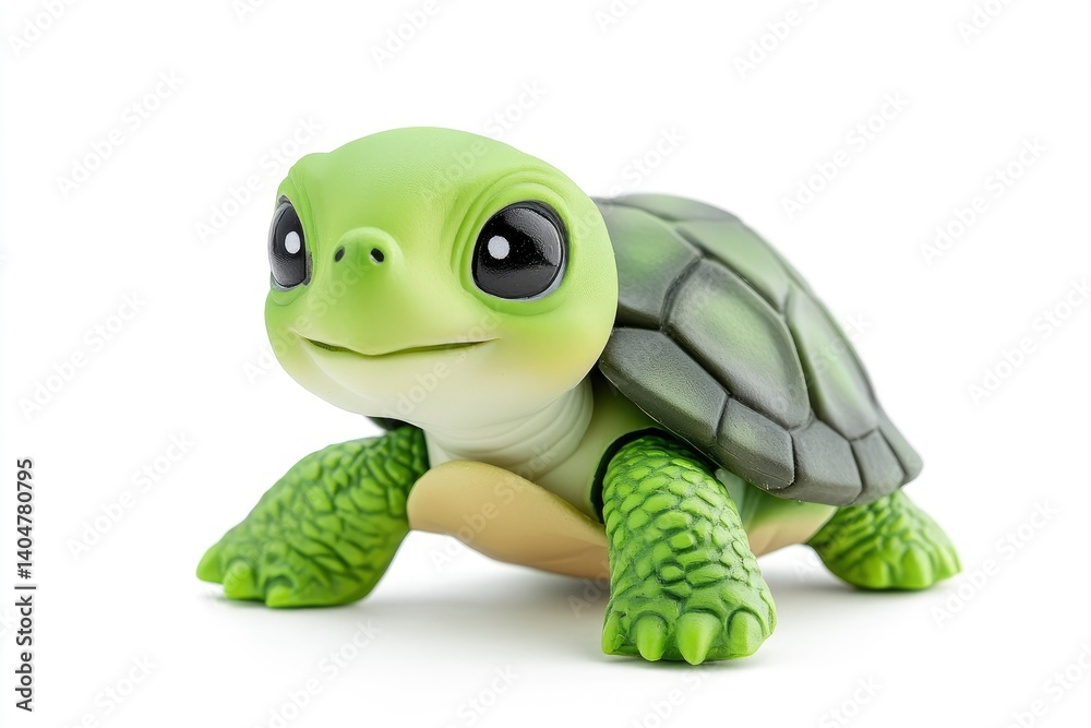 Fototapeta premium Cute Baby Turtle Smiling on White Background