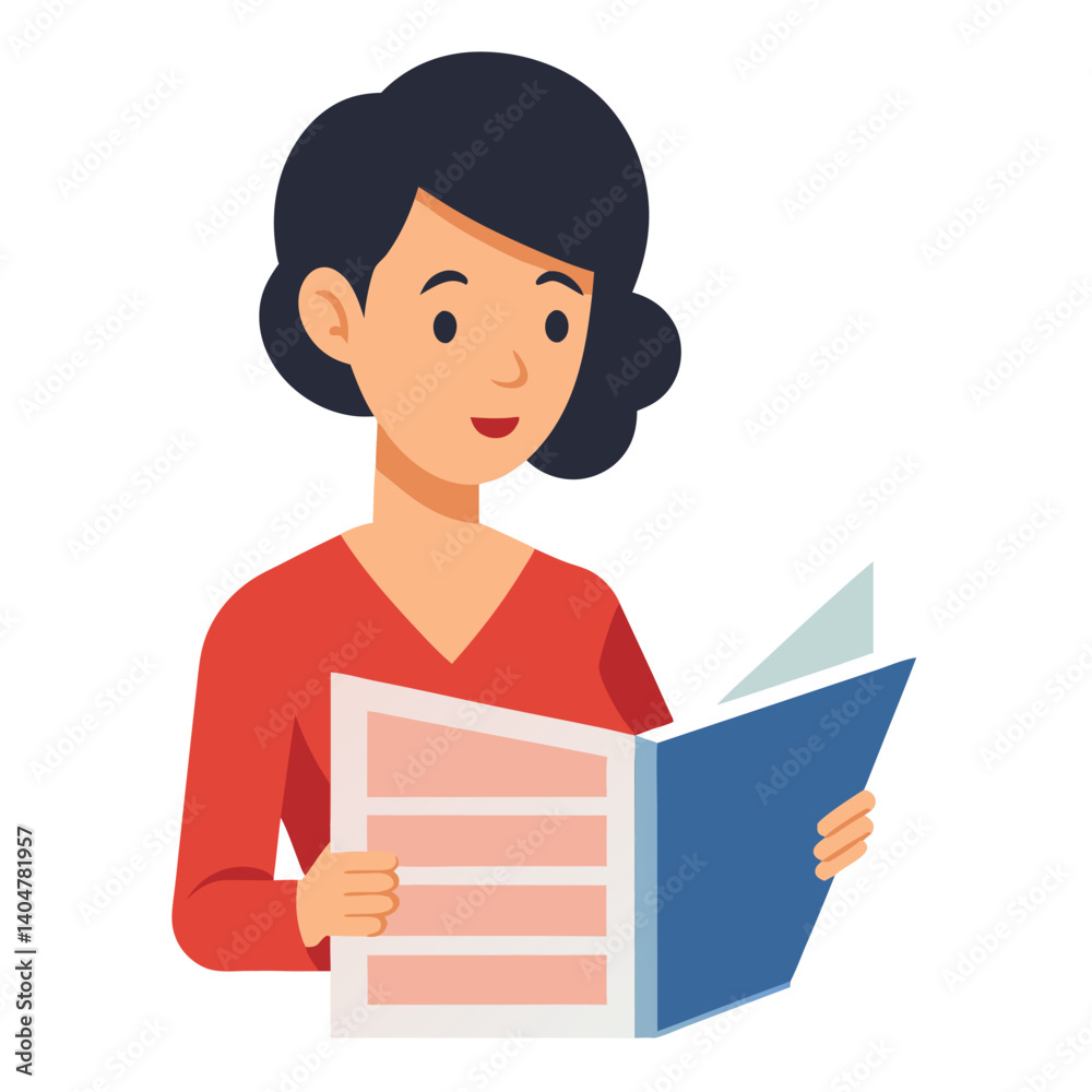 woman-reading-newspaper-in-a-flat-design-vector image on white background woman-reading-newspaper-in-a-flat-design-vector image on white background