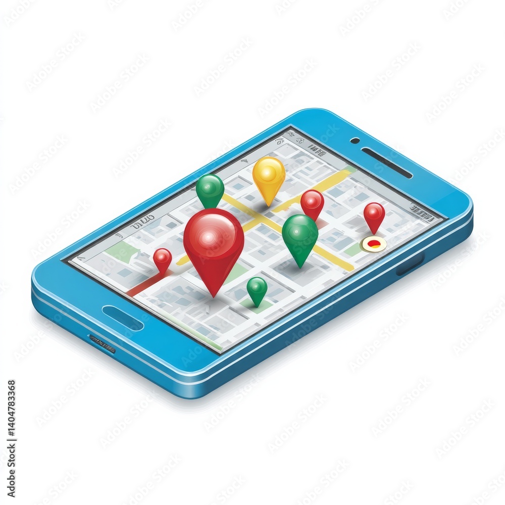 Smartphone Showing Map Application with Colorful Location Pins for Easy Navigation Smartphone Showing Map Application with Colorful Location Pins for Easy Navigation