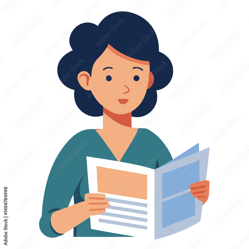 woman-reading-newspaper-in-a-flat-design-vector image on white background woman-reading-newspaper-in-a-flat-design-vector image on white background