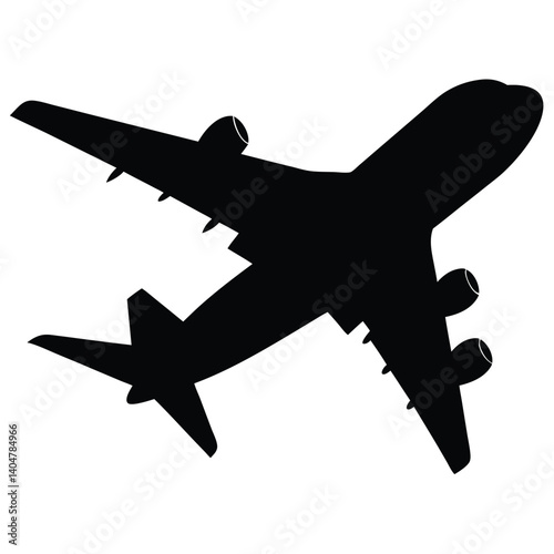 Isolated Aircraft Silhouette, Commercial Airplane with Four Engines, Transparent
