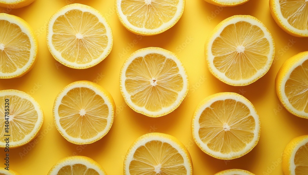Fresh Lemon Slices on Bright Yellow Background for Culinary and Beverage Inspiration in Bright and Vibrant Food Photography Fresh Lemon Slices on Bright Yellow Background for Culinary and Beverage Inspiration in Bright and Vibrant Food Photography
