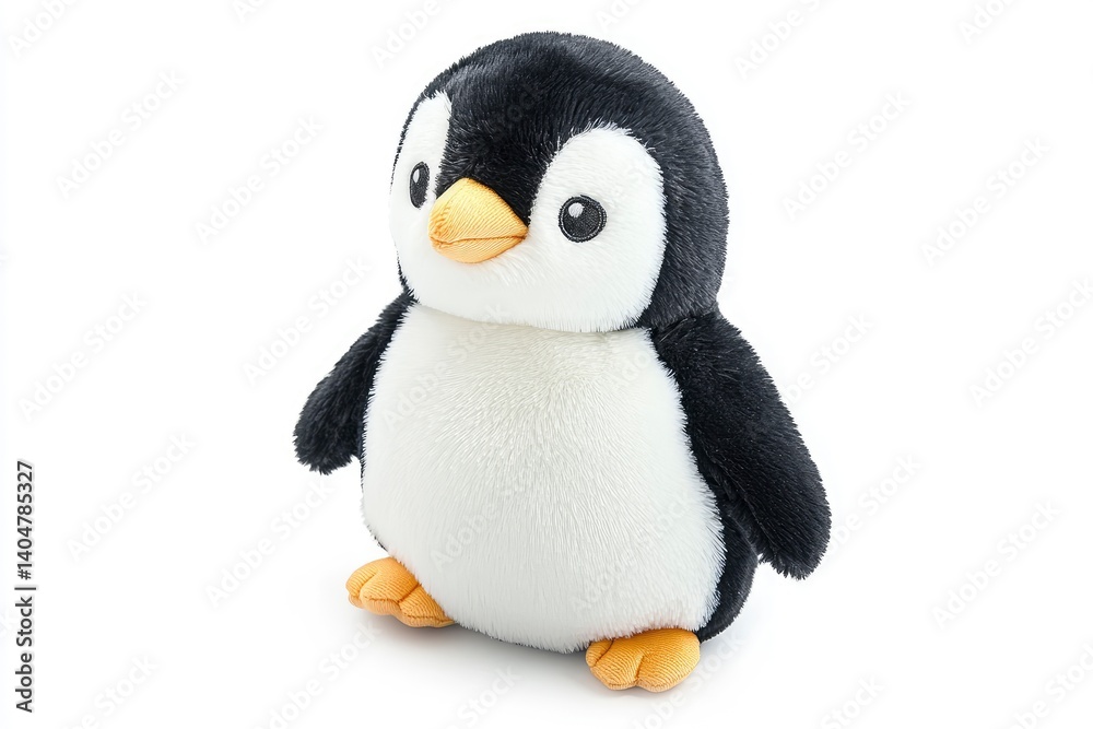 Fototapeta premium Stuffed Penguin Toy on White Background Cute Plush Animal