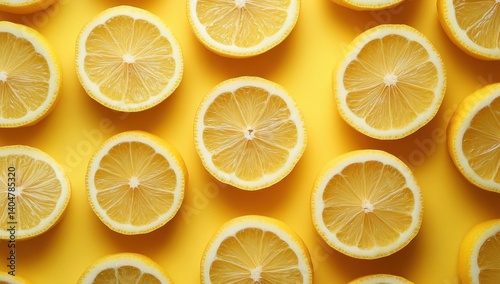Fresh Lemon Slices on Bright Yellow Background for Culinary and Beverage Inspiration in Bright and Vibrant Food Photography