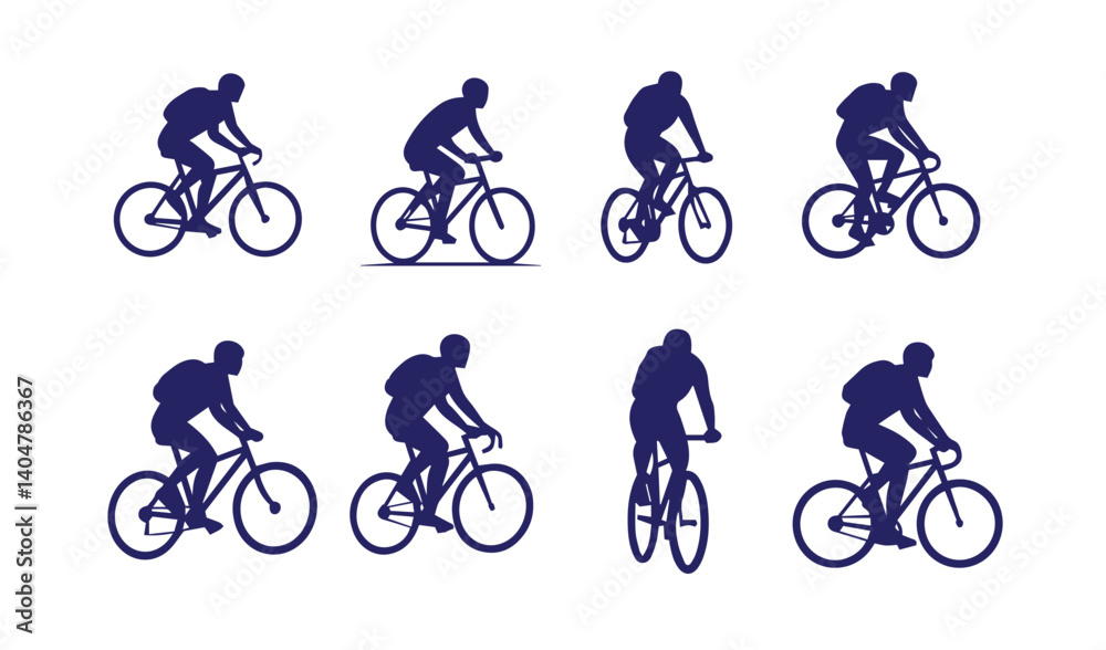 Obraz premium Cyclists with backpacks representing active lifestyle and modern transportation in silhouette designs