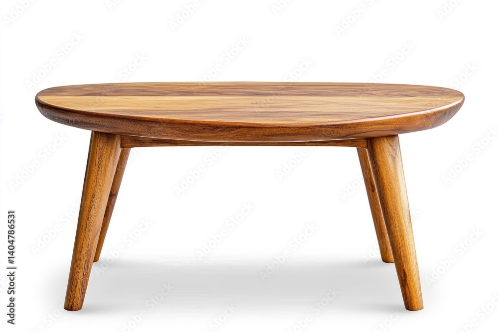 Fototapeta premium Wooden Coffee Table with Round Top and Angled Legs on White