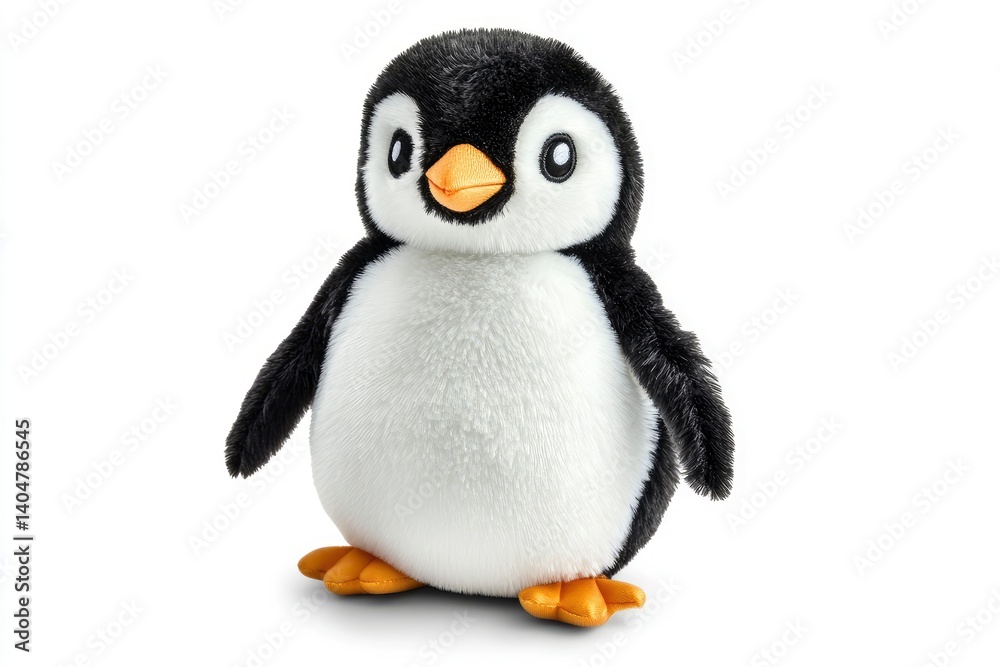 Obraz premium Cute Penguin Plush Toy Standing on White Background