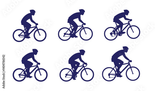 Cyclists riding in various dynamic positions carrying backpacks showcasing modern outdoor activities

