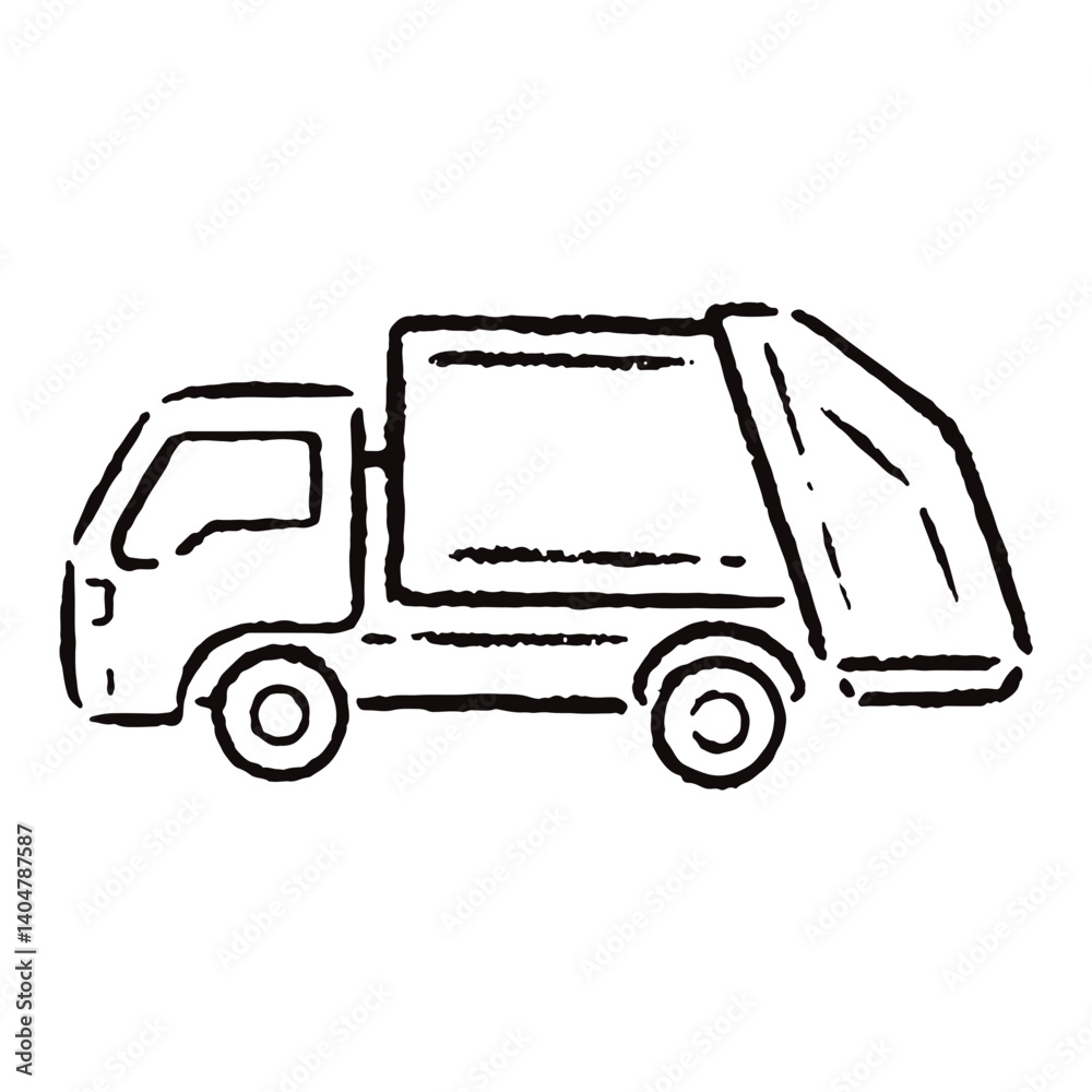 Fototapeta premium 手描きの清掃車のイラスト_白黒