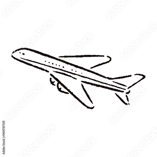 手描きの飛行機のイラスト_白黒